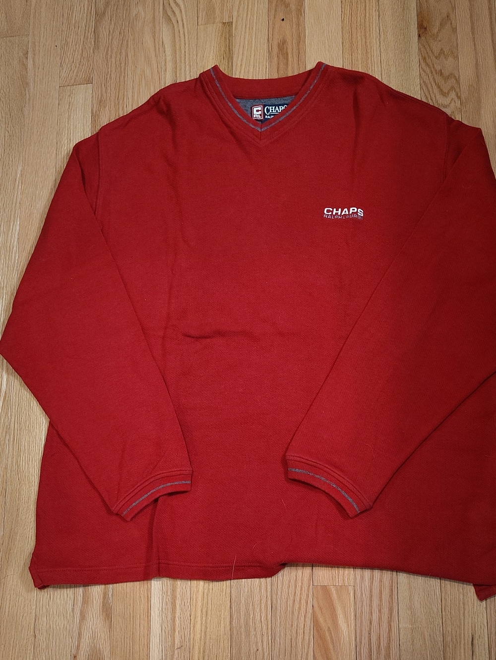 Chaps Men’s Red V-Neck Pullover Sweater with Logo